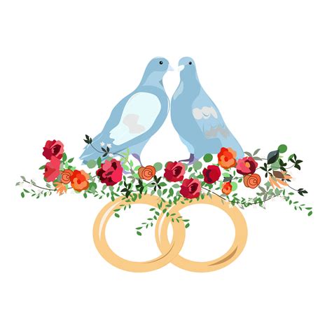 Two Doves In Flowers With Wedding Rings 5175615 Vector Art At Vecteezy