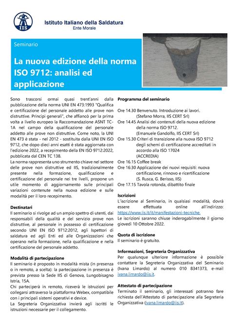 La Nuova Edizione Della Norma ISO 9712 Analisi Ed Applicazione