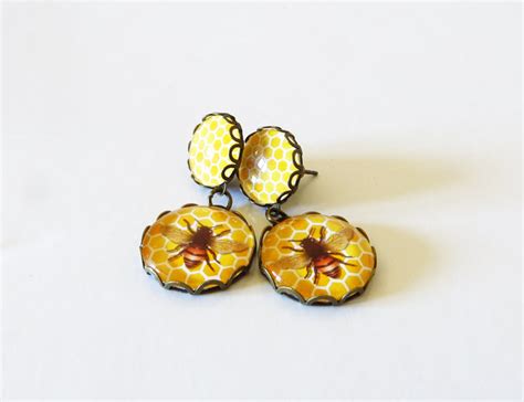 Bee Earrings Honeycomb Bee Honeycomb Bee Studs Bug Etsy