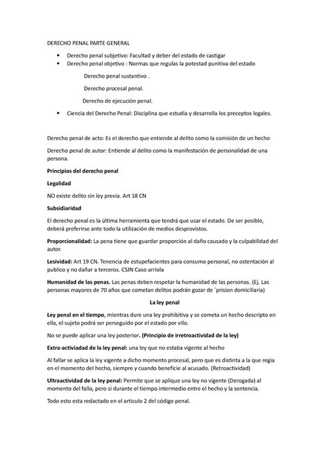 Clase 1 Resumenderecho Penal Parte General Derecho Penal Parte General Derecho Penal Subjetivo