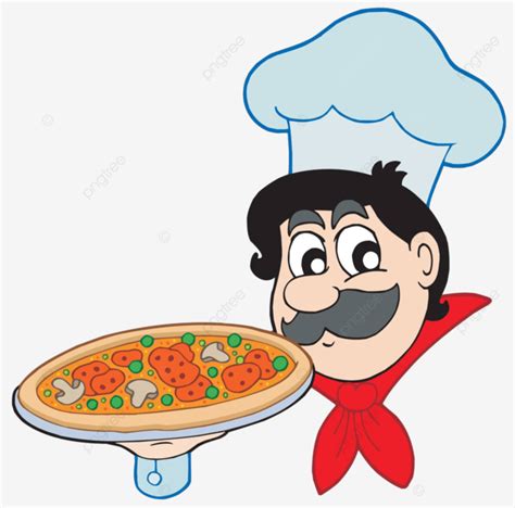 Cartoon Chef With Pizza Cartoon Dish Lunch Vector Cartoon Dish Lunch