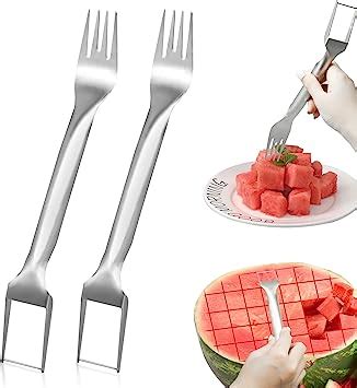 Amazon 2Pcs Watermelon Fork Slicer Cutter Stainless Steel 2 In 1