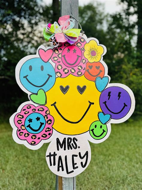 Smiley Face Door Hanger Smiley Cluster Door Hanger Etsy