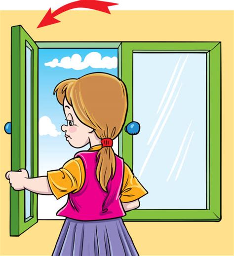 Woman Opening The Window Illustrations Royalty Free Vector Graphics