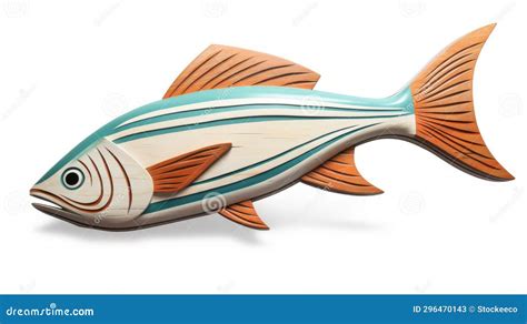 Sleek Carved Wood Fish Plaque On White Background Stock Illustration