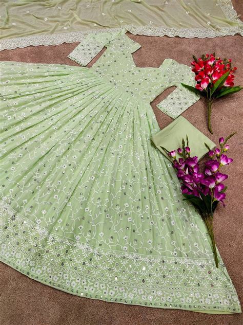 Indian Wedding Anarkali Suit Designer Embroidery Work Gown Etsy