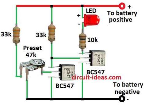 Simple Low Battery Indicator Circuit Using Two Transistors Circuit