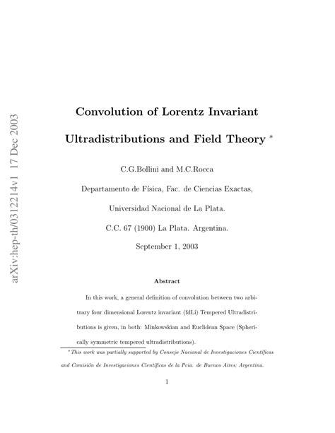 (PDF) Convolution of Lorentz Invariant Ultradistributions and Field Theory