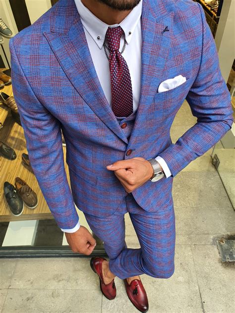 Buy Sax Slim Fit Plaid Suit By GentWith With Free Shipping