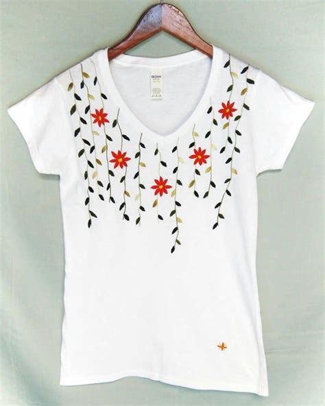 T Shirt Hand Embroidered Nature Flowers T Shirt Handmade Etsy