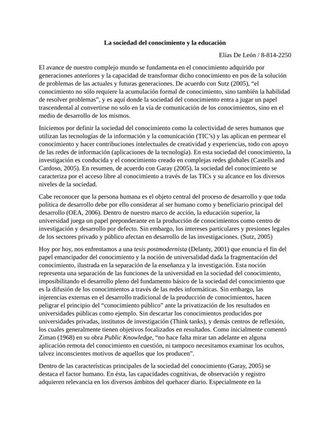 Pdf La Sociedad Del Conocimiento Y La Educaci N