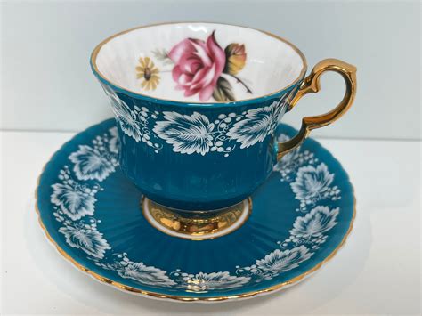 Royal Windsor Teacup And Saucer Turquoise Tea Cups Tea Cups Vintage