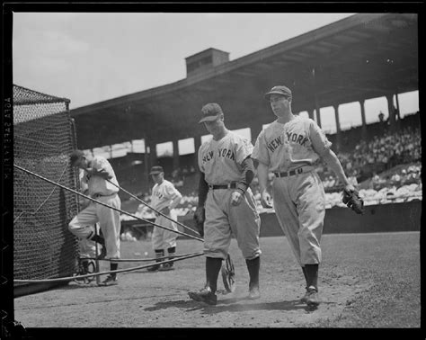 New York Yankees Lou Gehrig And Joe Dimaggio Walk By The Batting Cage