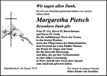 Traueranzeigen Von Margaretha Pietsch Nordbayerischer Kurier