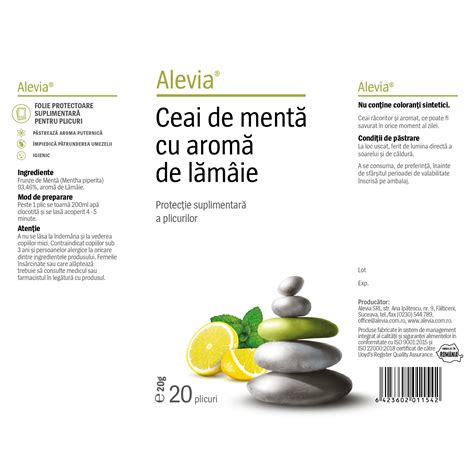 Ceai Cu Menta Si Lamaie Plicuri Alevia Farmacia Tei Online