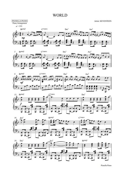 Seventeen World Piano Sheet By Pianella Piano Sheet Music