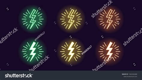 Neon Icon Set Of Lightning Bolt Flash Vector Illustration Of Glowing