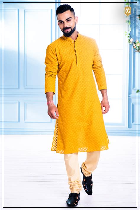 Vibrant Yellow Embroidered Kurta Wedding Kurta For Men Mens Kurta