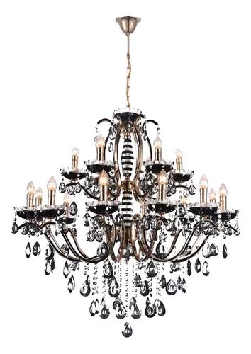 Lustre Candelabro Cristal 18 Braços Preto Maria Tereza 100cm