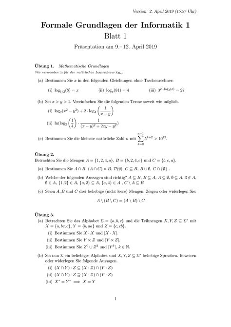 Sheet 01 Lernmaterial für Klausur des Moduls Materialien