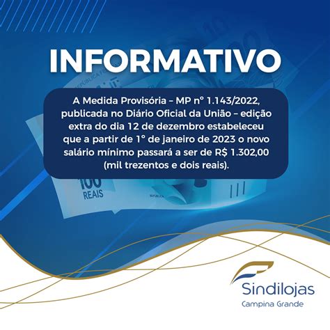 Salário Mínimo 2023 Valor Definido De Acordo Com Mp 11432022 Sindicato Do Comércio