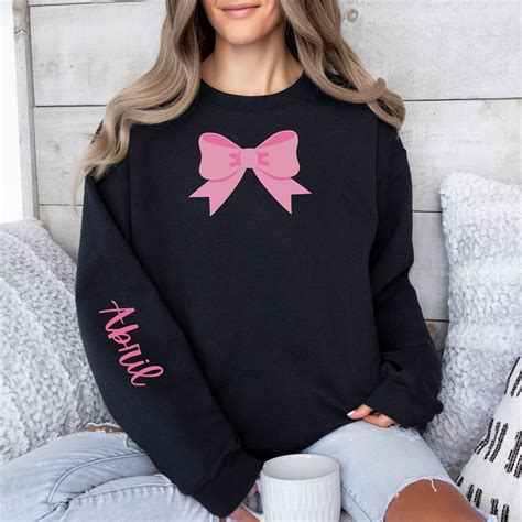 Pink Coquette Bow Custom Name Sweatshirt Pink Bow Trendy Sweatshirt