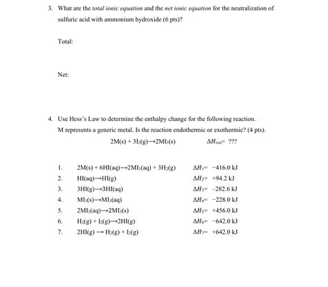 Solved 3. What are the total ionic equation and the net | Chegg.com