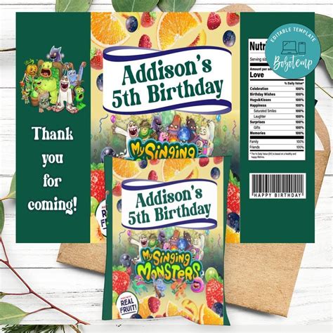 My Singing Monsters Birthday Party Fruit Snack Bag Digital File Bobotemp