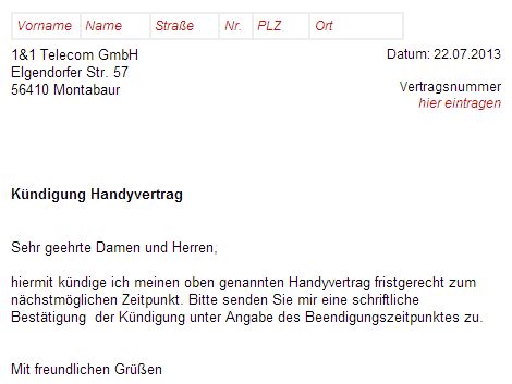 Handy Vertrag Kündigen Vorlage Pdf