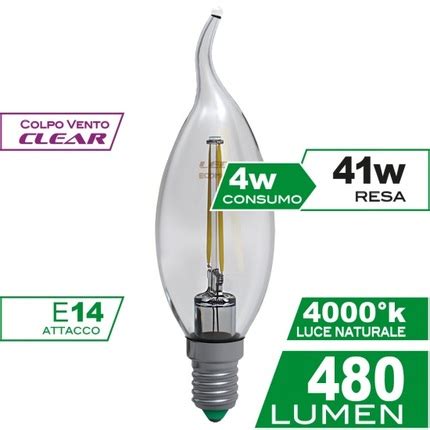 Lampadina LED Colpo Di Vento E14 4W Luce Naturale 4000K ECOMAN Vetro