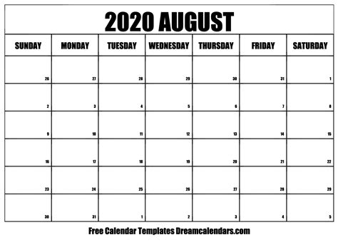 August 2020 Calendar Free Printable With Holidays And Observances