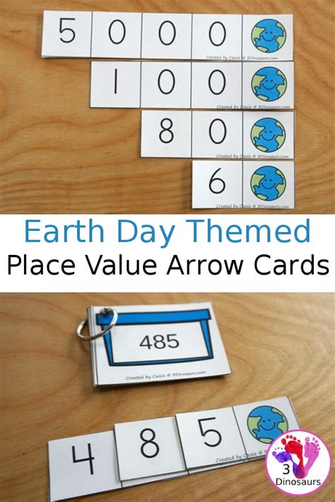 Free Earth Day Place Value Arrow Card Printables Dinosaurs