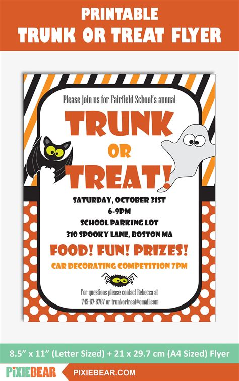 Trunk Or Treat Flyer Template Editable Flyer For Halloween Etsy