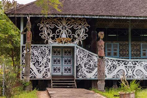 Dayak Experience Center Kutai Kartanegara, a Dayak tribal house with beautiful carvings typical ...