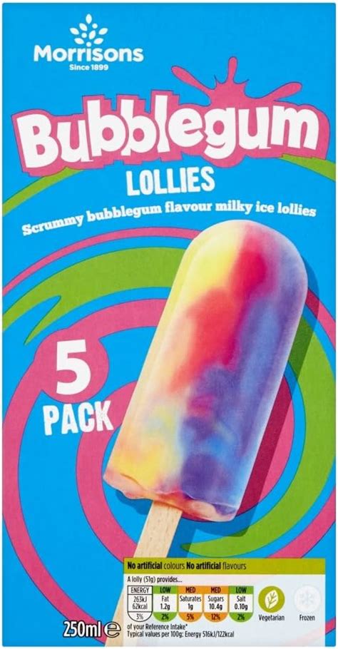 Morrisons Bubble Gum Lollies 5 X 50ml Frozen Uk Grocery