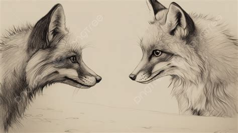 Pencil Drawing Of Two Foxes Looking At Each Other Background Drawing