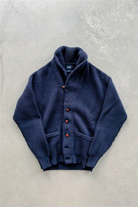 Drakes Lambswool Shawl Collar Cardigan Navy Made In United Kingdom Sweaters Independence