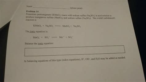 Solved Potassium Permanganate KMnO 4 Reacts With Sodium Chegg