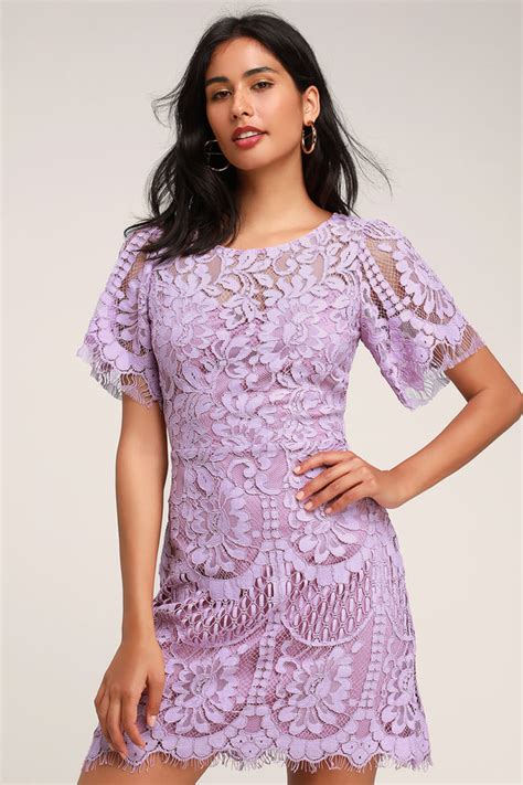 Lovely Lavender Dress - Lace Dress - Short Sleeve Dress - Sheath - Lulus