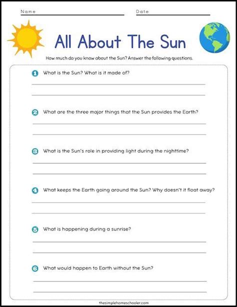 Free All About The Sun Worksheet Packet The Simple Homeschooler