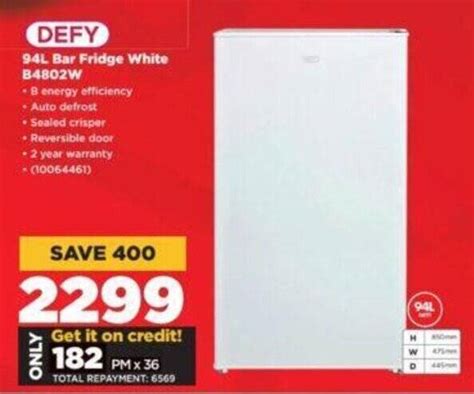 DEFY 94L Bar Fridge White B4802W Offer At HiFi Corp