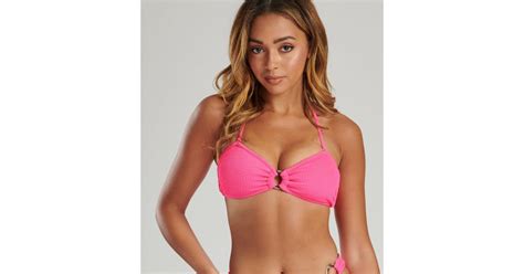 South Beach Pink Crinkle Bandeau Bikini Top New Look