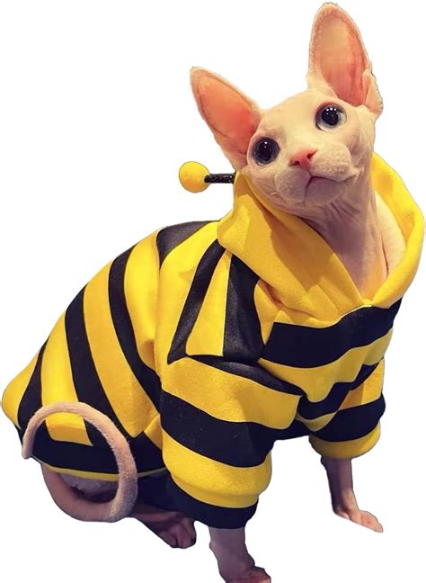 Bonaweite Sphynx Cat Clothes Honeybee Hairless Cat Sweaters Warm Kitten