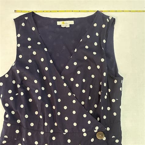 Boden Arwen Midi Linen Blend Polka Dot Wrap Navy Blue Gem