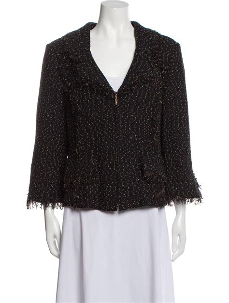 Escada Tweed Pattern Fur Jacket Black Jackets Clothing Esc