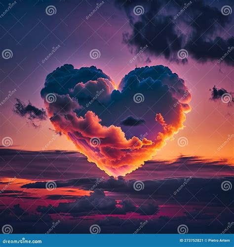 Heart Shaped Cloud In The Evening Sunset Or Sunrise Generative Ai