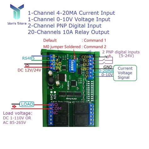 20 Channel RS485 Digital Analog Switch IO DIN Rail Relay Module Modbus