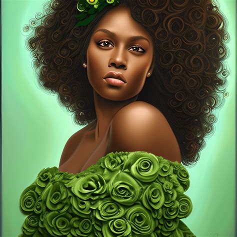 Beautiful African American Woman In Green Dress · Creative Fabrica