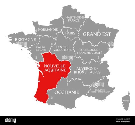 Nouvelle Aquitaine Evidenziata In Rosso Nella Mappa Della Francia Foto