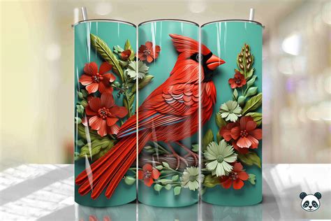 3D Red Cardinal Bird Tumbler Wrap PNG Grafik Von Pandastic Creative